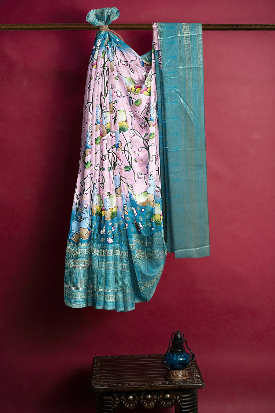 Royal Silk Saree by Sarandhri Rajdarbari Silk Roseate Fields with Emerald Edges x One Blouse