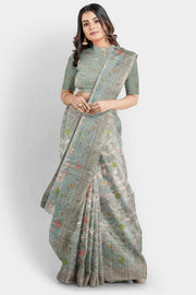 Organza Saree with Jacquard Border Shimmering Meadows x One Blouse