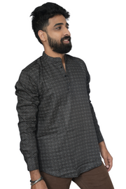 Black Short Kurta For Men Obsidian PanacheUnis| Premium Cotton-Satin Kurta Shirt