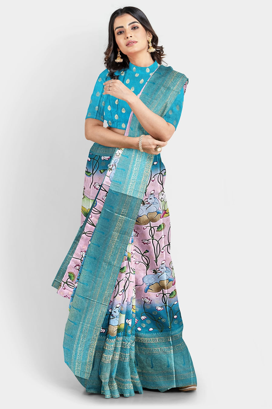 Royal Silk Saree by Sarandhri Rajdarbari Silk Roseate Fields with Emerald Edges x One Blouse