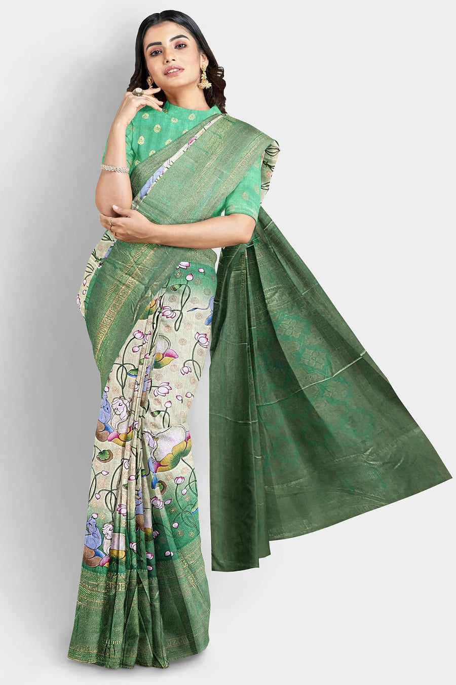 Royal Silk Saree by Sarandhri Rajdarbari Silk Verdant Meadow Elegance x One Blouse