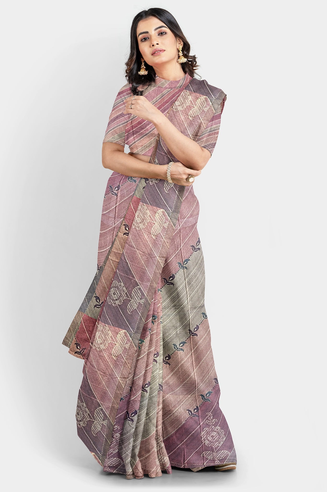 Silk Saree by Sarandhri Cosy Silk Cinnamon Chic Stripes x One Blouse