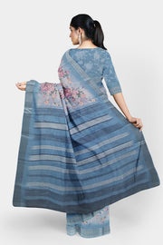 Pure Linen Digital Print Saree by Sarandhri Sanyogita Floral Skies Symphony x One Blouse