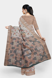 Pure Linen Digital Print Saree by Sarandhri Sanyogita Pallu Petry in Cream x One Blouse