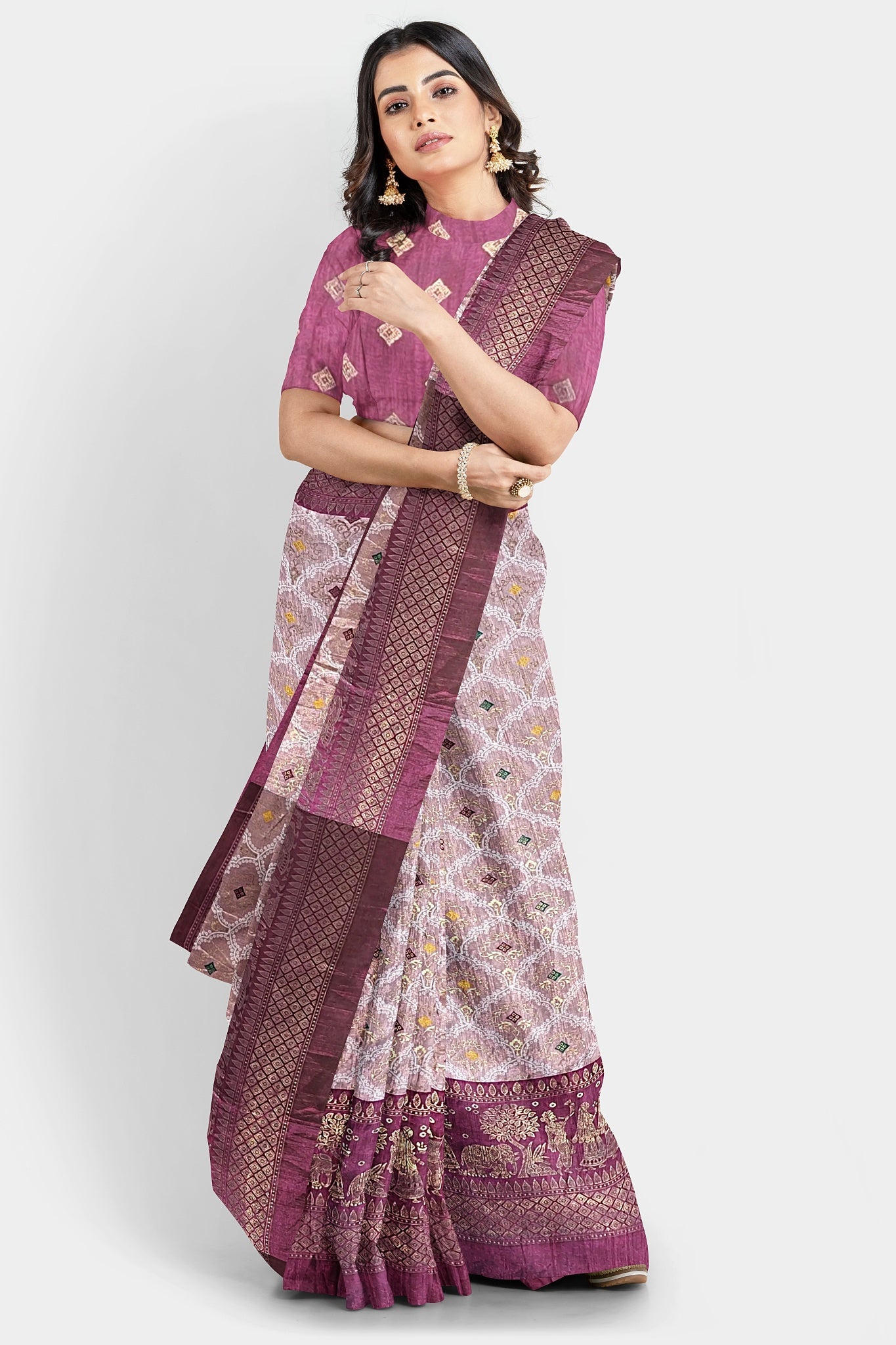 Royal Silk Saree by Sarandhri Rajdarbari Silk Glimmering Garnet Elegance x One Blouse