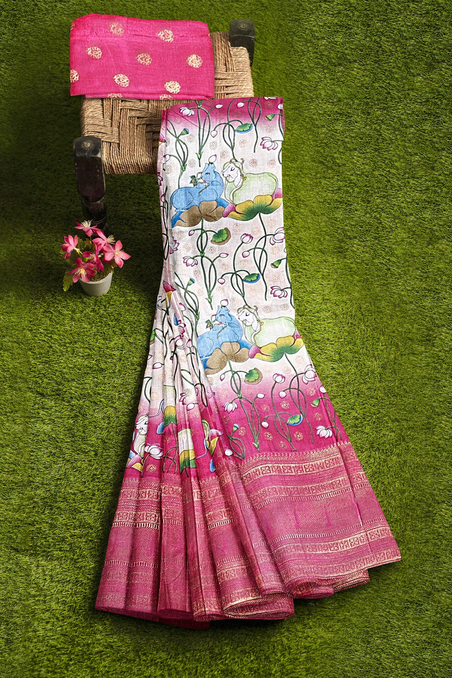 Royal Silk Saree by Sarandhri Rajdarbari Silk Blooming Meadow Sunshine x One Blouse