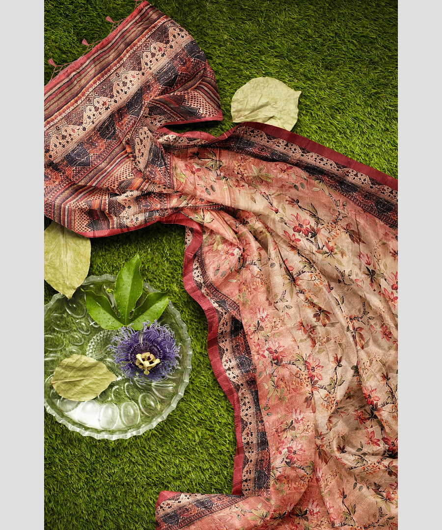 Silk Saree by Sarandhri Cosy Silk with a Floral Print Mellow Marigold Melody x One Blouse