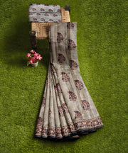 Silk Saree by Sarandhri Cosy Silk with Traditional Indian Print Teak Tinted Elegance x One Blouse