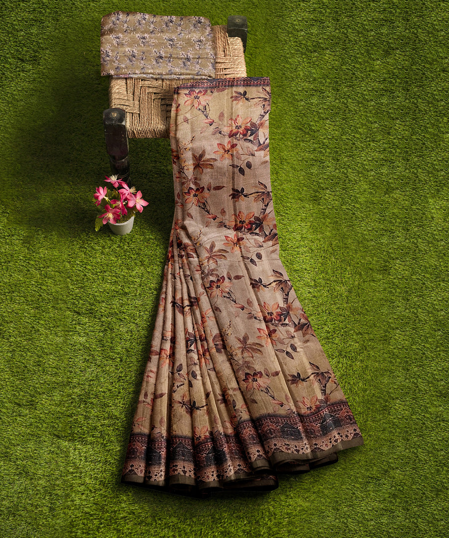 Silk Saree by Sarandhri Cosy Silk with a Floral Print Scarlet Leaf Harmony x One Blouse