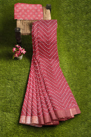 Silk Saree by Sarandhri Dola Silk with Jacquard Border Riddhi Garnet Zig Ensemble x One Blouse