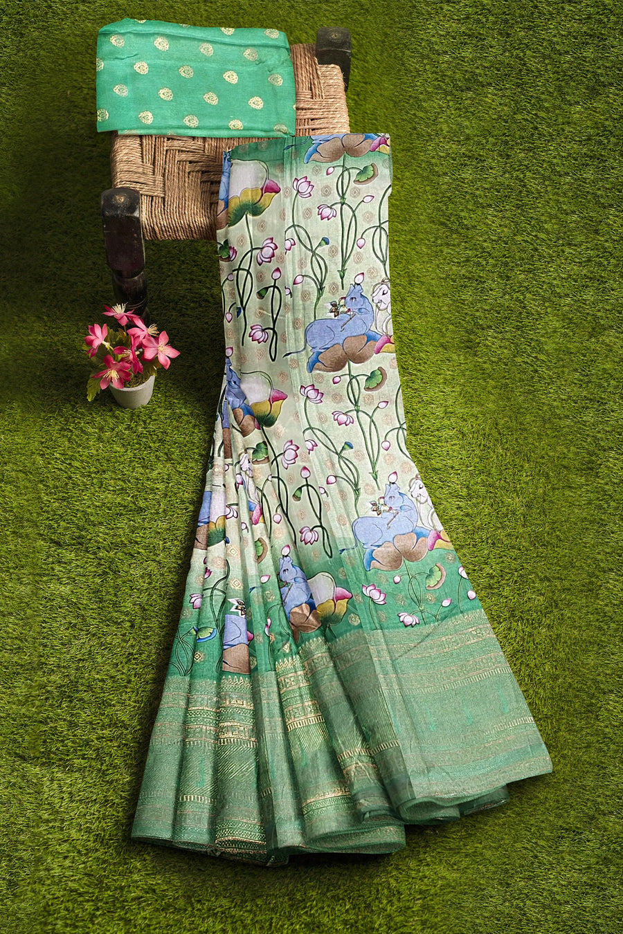 Royal Silk Saree by Sarandhri Rajdarbari Silk Verdant Meadow Elegance x One Blouse