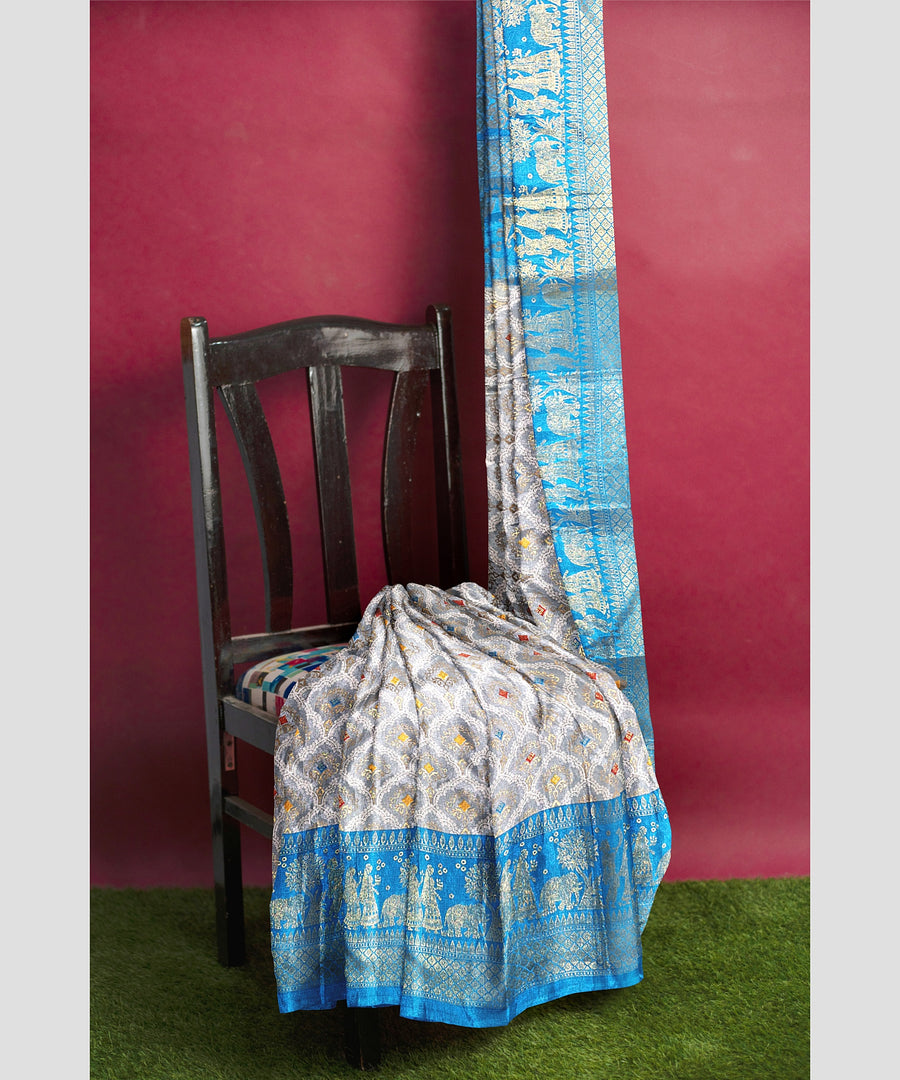Royal Silk Saree by Sarandhri Rajdarbari Silk Noble Blue Mirage x One Blouse