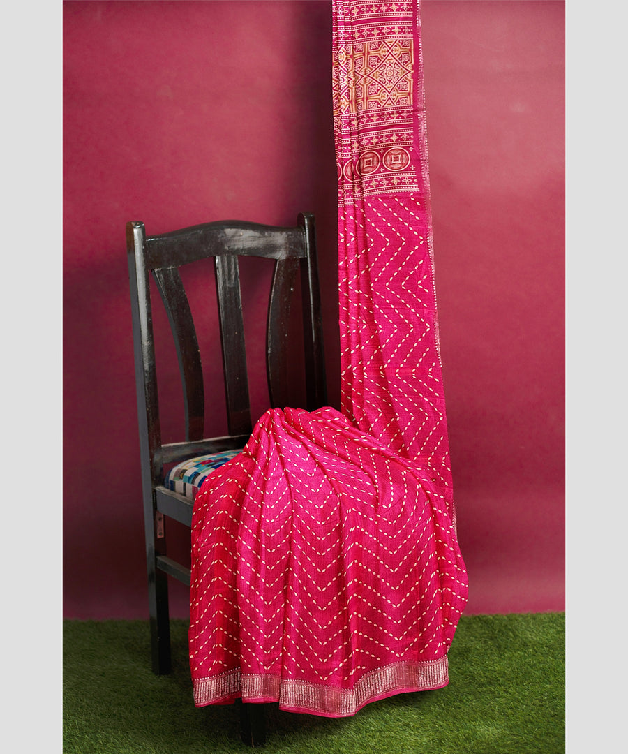 Silk Saree by Sarandhri Dola Silk with Jacquard Border Riddhi Zesty Scarlet Serenade x One Blouse