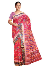 Silk Saree by Sarandhri Artisanal Dhaka Silk Enchanted Scarlet Sensation x One Blouse