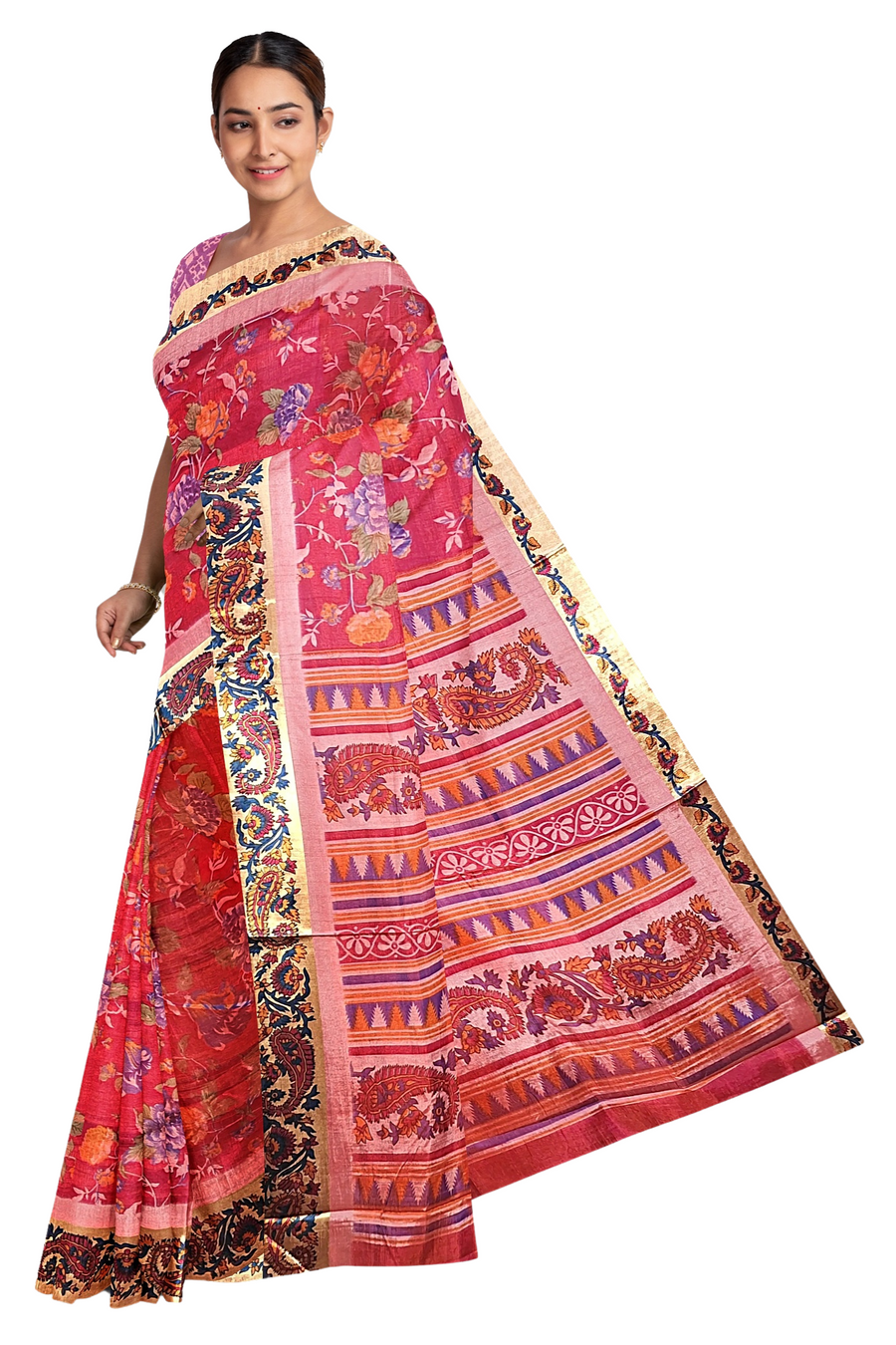 Silk Saree by Sarandhri Artisanal Dhaka Silk Enchanted Scarlet Sensation x One Blouse