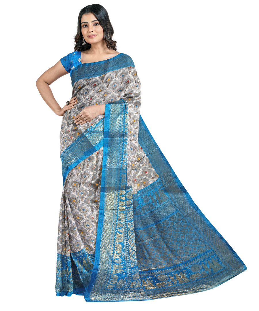 Royal Silk Saree by Sarandhri Rajdarbari Silk Noble Blue Mirage x One Blouse