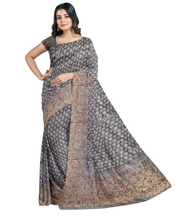 Tripur Silk Saree by Sarandhri With An Intricate Embroidered Border Charan Kamal Misty Opulence x One Blouse