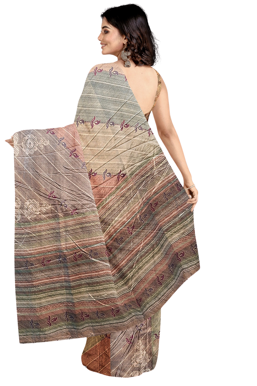 Silk Saree by Sarandhri Cosy Silk Evergreen Sunset Stripes x One Blouse