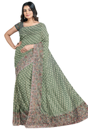 Tripur Silk Saree by Sarandhri With An Intricate Embroidered Border Charan Kamal Emerald Elegance x One Blouse