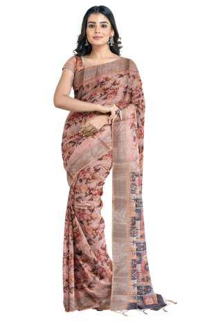 Pure Linen Digital Print Saree by Sarandhri Sanyogita Floral Sunshine Symphony x One Blouse